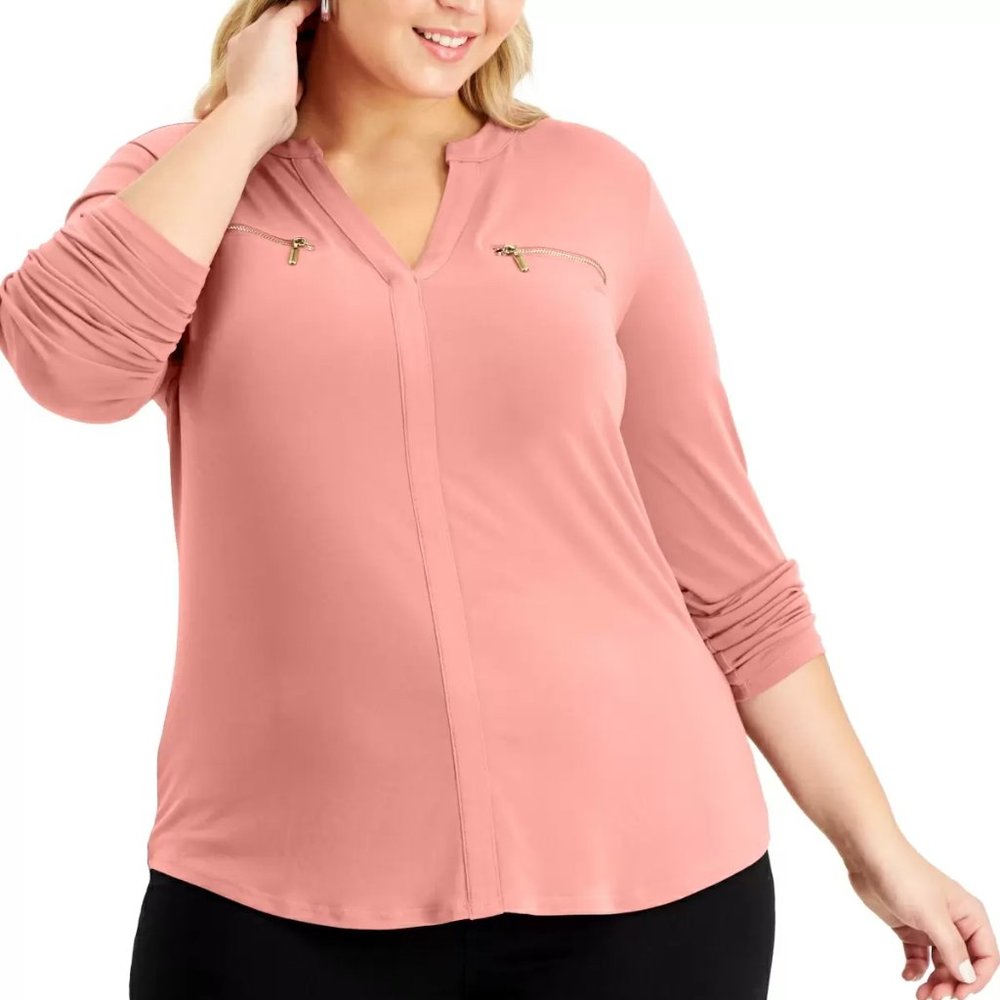 INC International Concepts Plus Size Zip-Pocket Top, First Blush